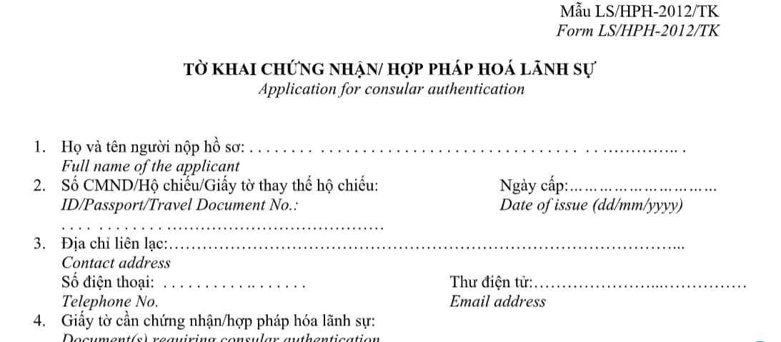 tờ khai hợp pháp hóa lãnh sự